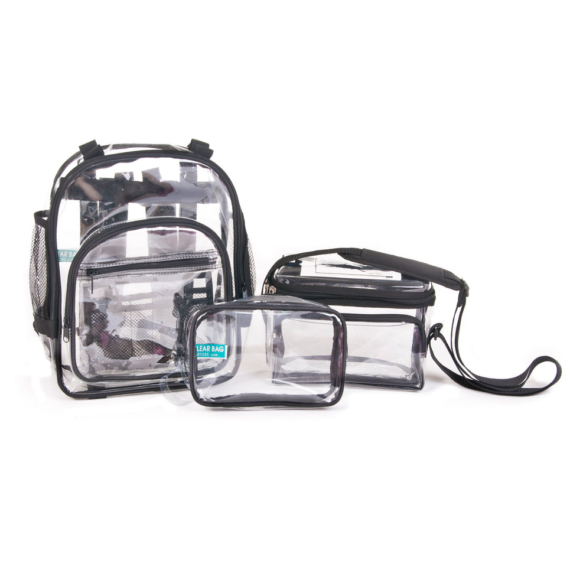 High Quality Small Clear Backpack with Mesh water bottle holder.