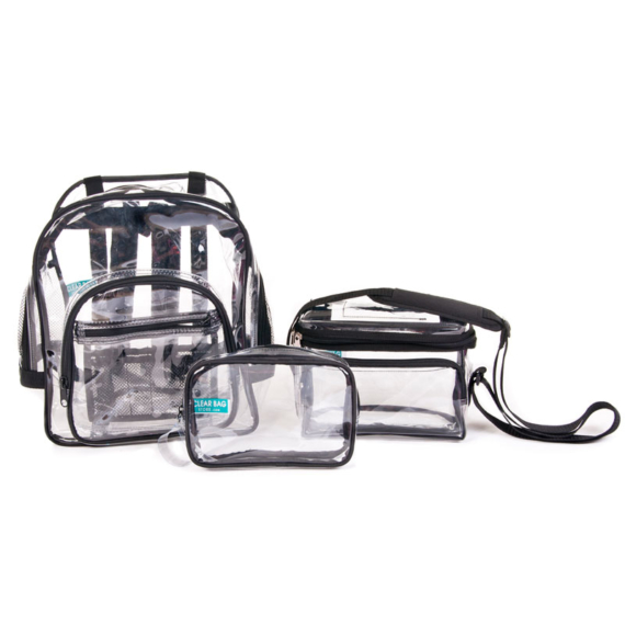 Heavy duty medium Clear bookbag with clear lunch bag and pencil case for school or work.