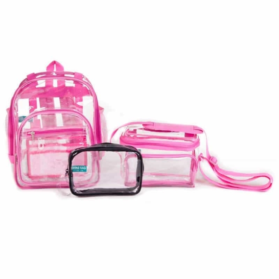 Durable see through backpacks for school girls. Unique eye catching pink. Comfortable straps and many pockets.