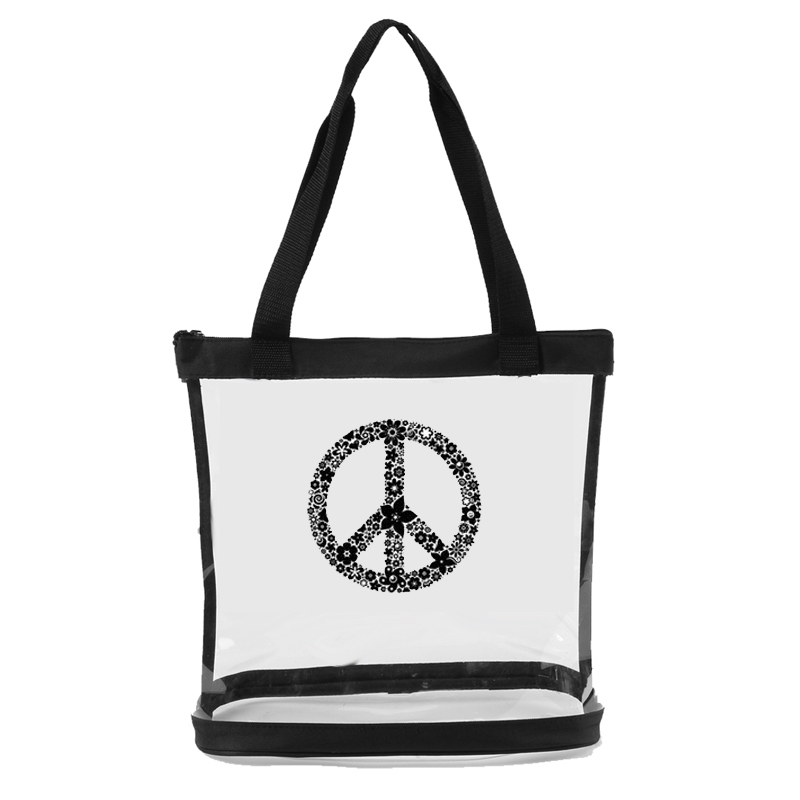 Clear Totes with Peace Symbol Print - The Clear Bag Store