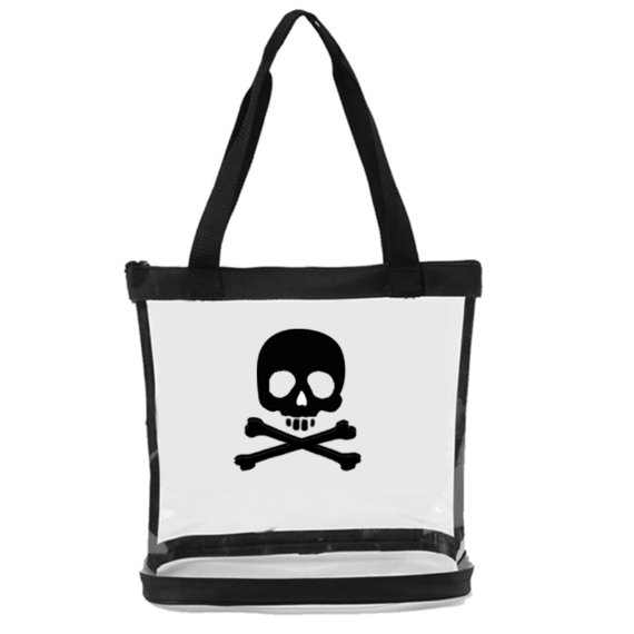 Very trendy cool clear tote bags for work. Unique neat eye catching skull and cross bones.