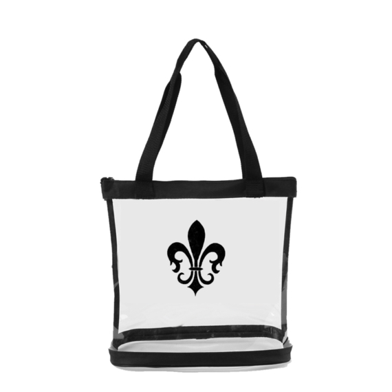 Clear Tote Bag with Handles. Comfortable to carry by hand or shoulder. Pockets and zipper top.
