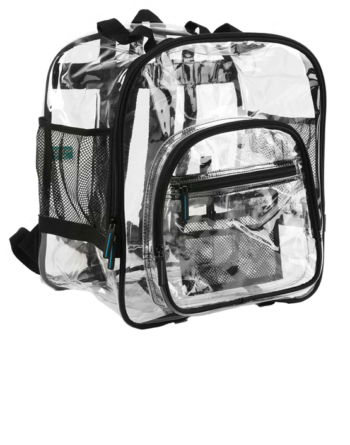 Large heavy duty wholesale clear book bags for school or work security mandates. Big and roomy. Front pockets and mesh water battle pocket.