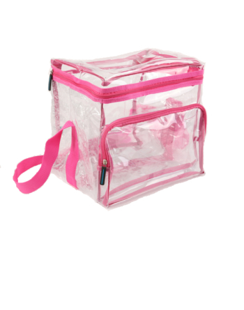 Heavy Duty Large Clear Lunch Bag for work, corrections or school. Adjustable long strap, stylish zippers.