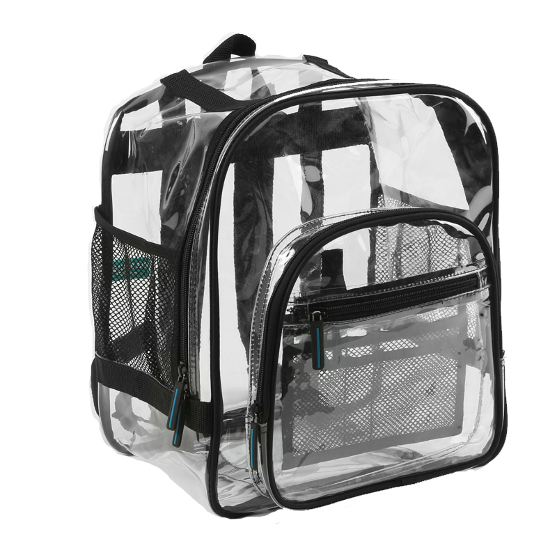 Clear Bookbag Medium, Jet Black Heavy Duty Clear Backpack with Mesh Organizer 