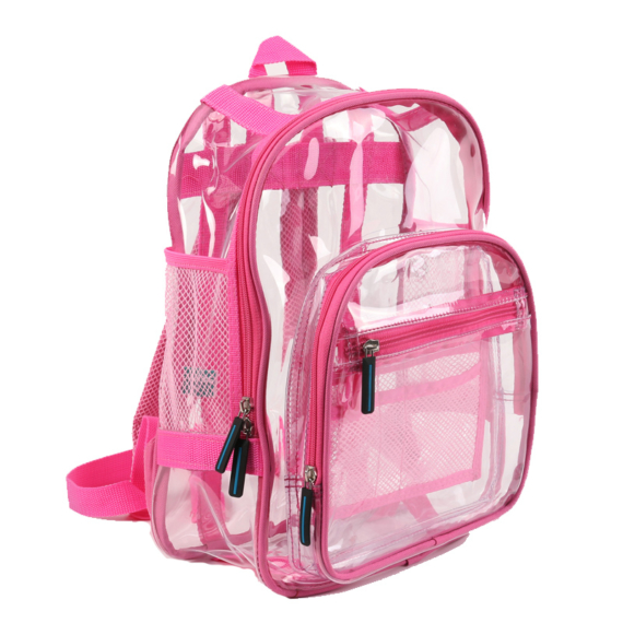 Small Pink Clear Plastic Backpack for Toddlers. Heavy duty PVC, durable zippers.